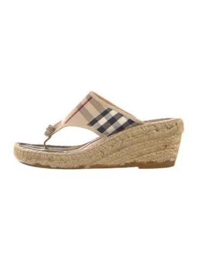 Pre-owned Burberry Nova Check Pattern Canvas Flip Flops In Neutrals
