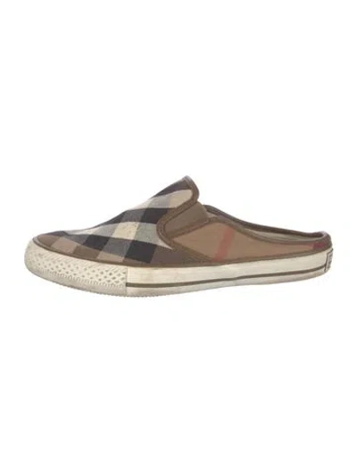Pre-owned Burberry Nova Check Pattern Canvas Mules In Neutral