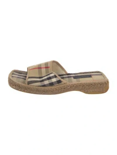 Pre-owned Burberry Nova Check Pattern Canvas Slides In Neutrals