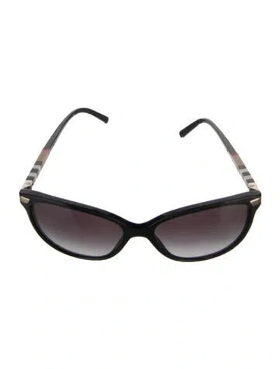 Pre-owned Burberry Nova Check Pattern Cat-eye Sunglasses In Black