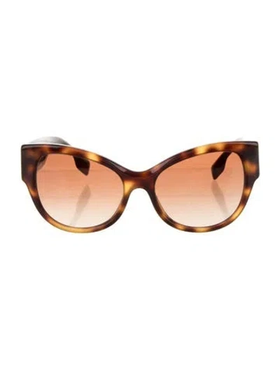 Pre-owned Burberry Nova Check Pattern Cat-eye Sunglasses In Brown