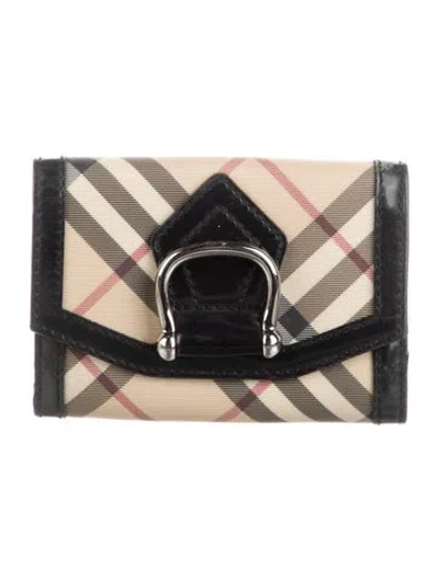 Pre-owned Burberry Nova Check Pattern Compact Wallet In Neutral