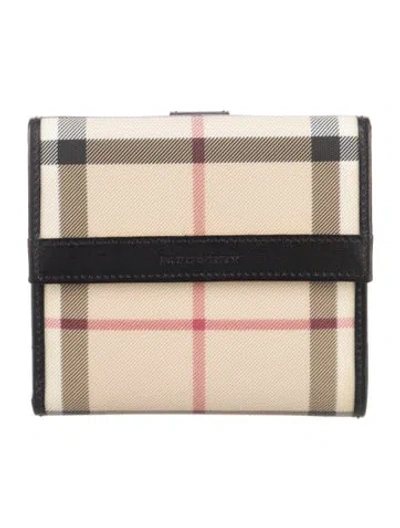 Pre-owned Burberry Nova Check Pattern Compact Wallet In Neutral