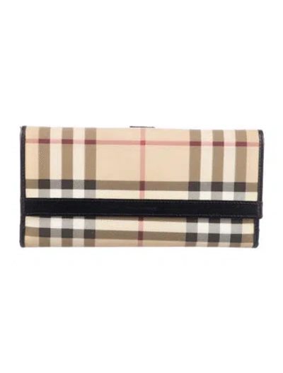 Pre-owned Burberry Nova Check Pattern Continental Wallet In Brown