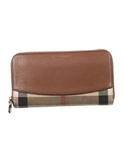 Pre-owned Burberry Nova Check Pattern Continental Wallet In Brown/neutrals