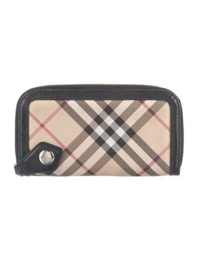 Pre-owned Burberry Nova Check Pattern Continental Wallet In Neutral