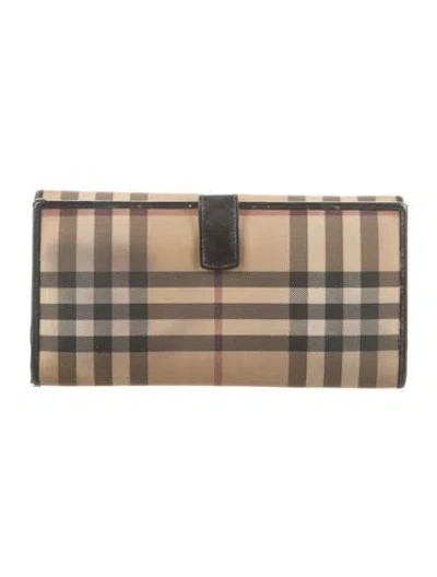 Pre-owned Burberry Nova Check Pattern Continental Wallet In Neutral