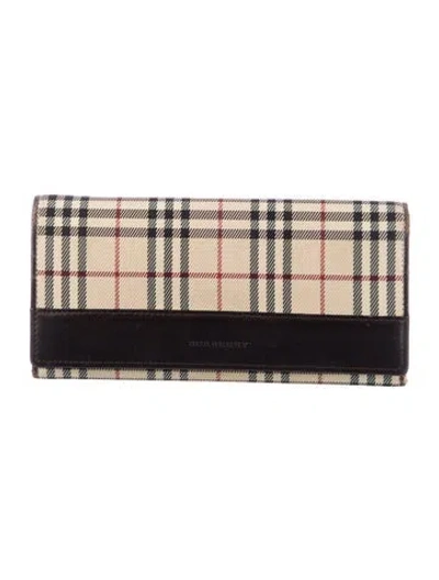 Pre-owned Burberry Nova Check Pattern Continental Wallet In Neutral