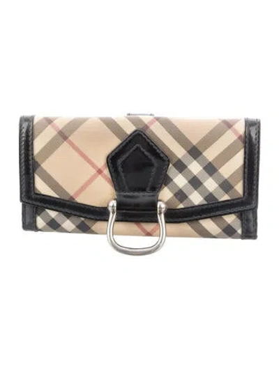 Pre-owned Burberry Nova Check Pattern Continental Wallet In Neutrals