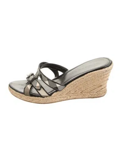 Pre-owned Burberry Nova Check Pattern Jute Espadrilles In Black/neutrals