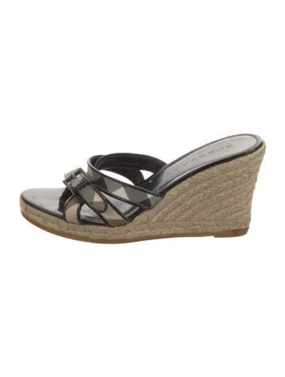 Pre-owned Burberry Nova Check Pattern Jute Espadrilles In Black/neutrals
