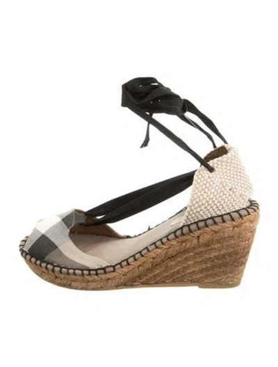 Pre-owned Burberry Nova Check Pattern Jute Espadrilles In Neutrals