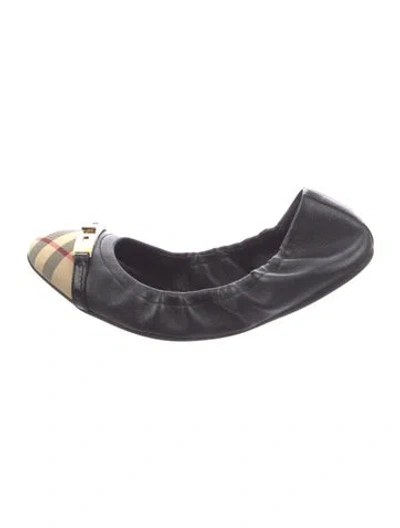Pre-owned Burberry Nova Check Pattern Leather Ballet Flats In Black