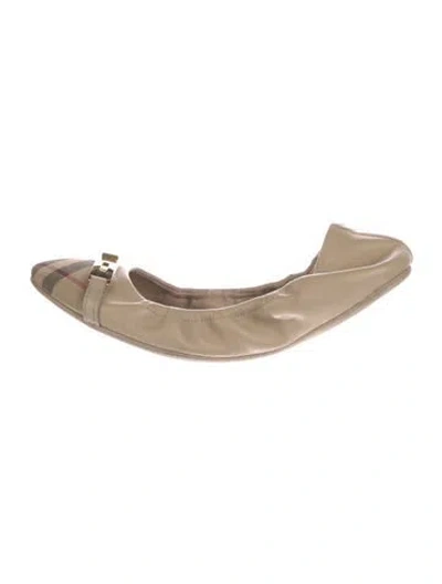 Pre-owned Burberry Nova Check Pattern Leather Ballet Flats In Neutral
