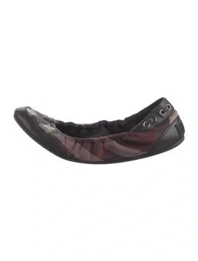 Pre-owned Burberry Nova Check Pattern Leather Ballet Flats In Purple