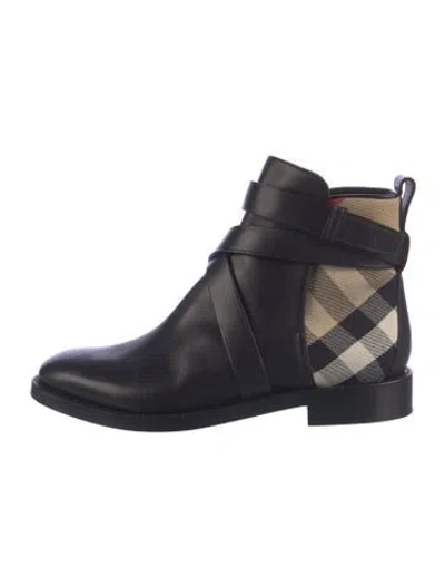 Pre-owned Burberry Nova Check Pattern Leather Boots In Blue