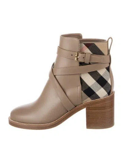 Pre-owned Burberry Nova Check Pattern Leather Boots In Brown