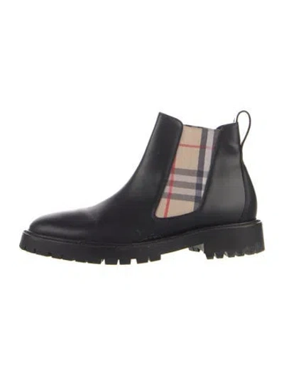 Pre-owned Burberry Nova Check Pattern Leather Chelsea Boots