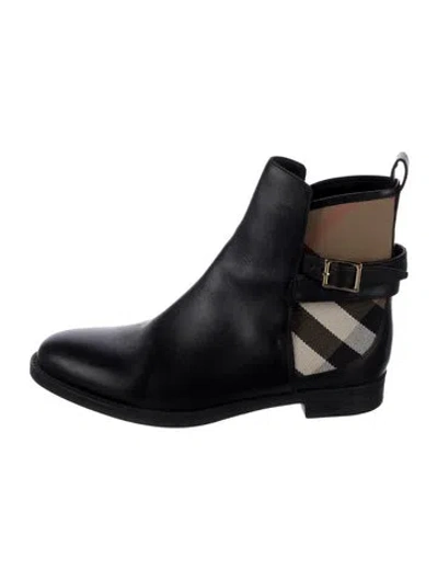Pre-owned Burberry Nova Check Pattern Leather Chelsea Boots In Blue