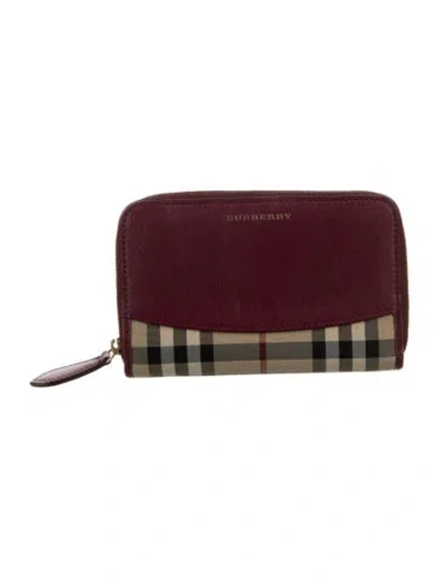 Pre-owned Burberry Nova Check Pattern Leather Compact Wallet In Burgundy