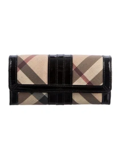 Pre-owned Burberry Nova Check Pattern Leather Continental Wallet In Neutral