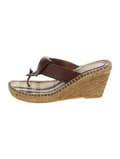 Pre-owned Burberry Nova Check Pattern Leather Espadrilles In Brown/gold/neutrals