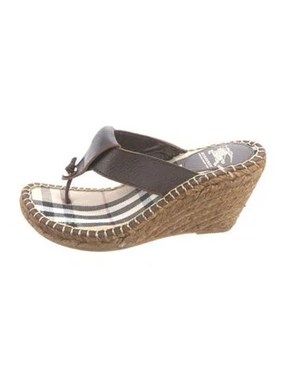 Pre-owned Burberry Nova Check Pattern Leather Flip Flops In Brown/gold/neutrals