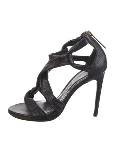 Pre-owned Burberry Nova Check Pattern Leather Gladiator Sandals In Black