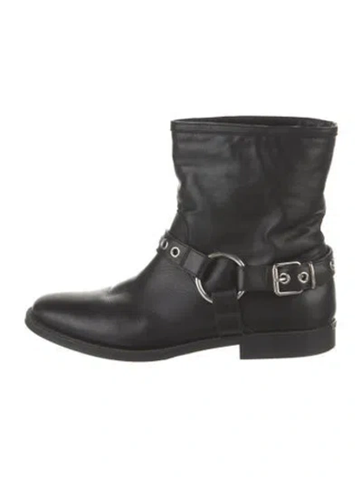 Pre-owned Burberry Nova Check Pattern Leather Moto Boots In Black
