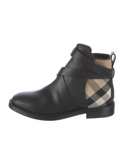 Pre-owned Burberry Nova Check Pattern Leather Moto Boots In Black