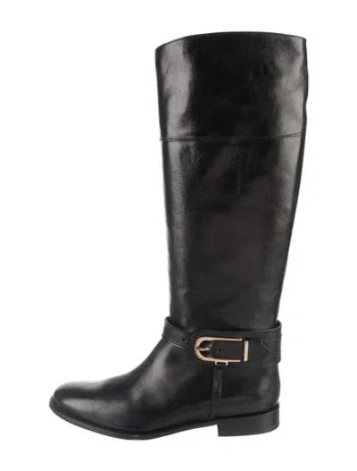Pre-owned Burberry Nova Check Pattern Leather Riding Boots In Black