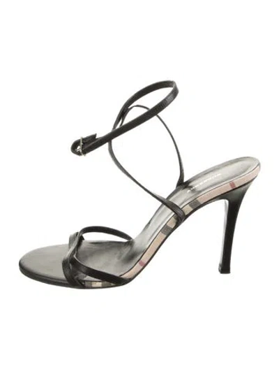 Pre-owned Burberry Nova Check Pattern Leather Sandals In Black