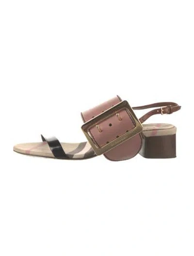 Pre-owned Burberry Nova Check Pattern Leather Sandals In Pink