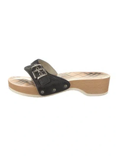 Pre-owned Burberry Nova Check Pattern Leather Slides In Black