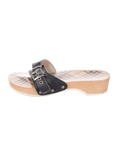 Pre-owned Burberry Nova Check Pattern Leather Slides In Black