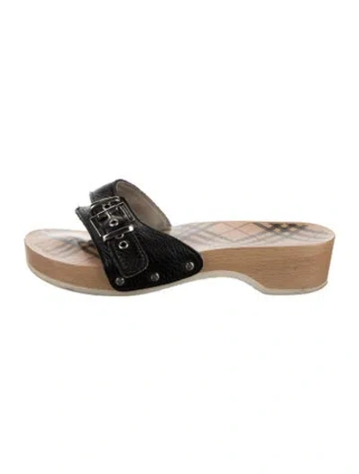 Pre-owned Burberry Nova Check Pattern Leather Slides In Black