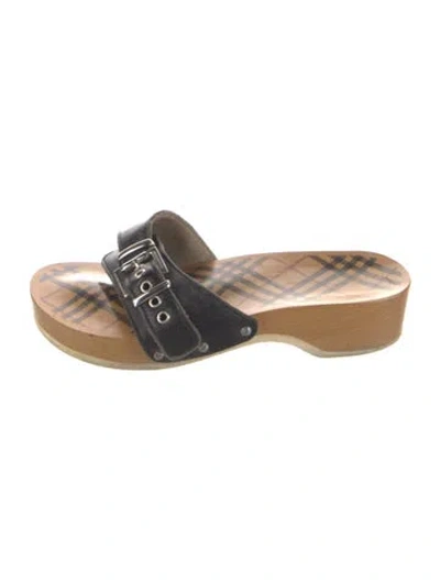Pre-owned Burberry Nova Check Pattern Leather Slides In Black