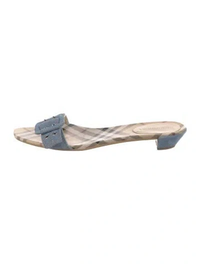 Pre-owned Burberry Nova Check Pattern Leather Slides In Blue