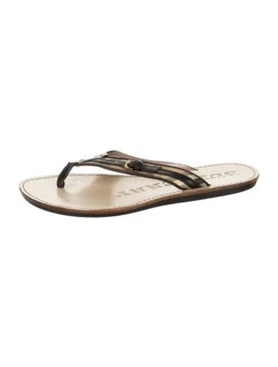 Pre-owned Burberry Nova Check Pattern Leather Slides In Neutral