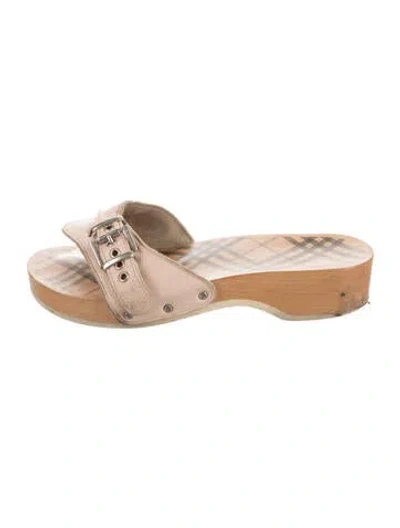 Pre-owned Burberry Nova Check Pattern Leather Slides In Pink