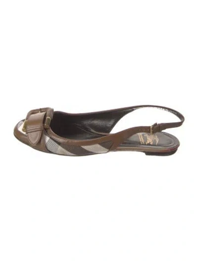 Pre-owned Burberry Nova Check Pattern Leather Slingback Flats In Neutral