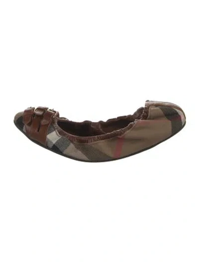 Pre-owned Burberry Nova Check Pattern Leather Trim Embellishment Ballet Flats In Brown