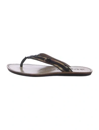 Pre-owned Burberry Nova Check Pattern Leather Trim Embellishment Flip Flops In Neutral