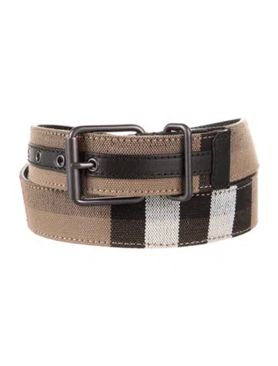 Pre-owned Burberry Nova Check Pattern Leather Waist Belt W/ Tags In Neutral