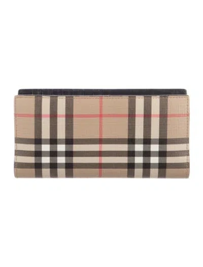 Pre-owned Burberry Nova Check Pattern Leather Wallet In Neutral