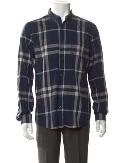Pre-owned Burberry Nova Check Pattern Long Sleeve Shirt In Blue