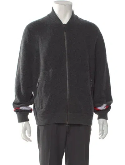 Pre-owned Burberry Nova Check Pattern Mock Neck Cardigan In Gray