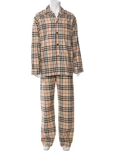 Pre-owned Burberry Nova Check Pattern Pajama Set W/ Tags In Neutral
