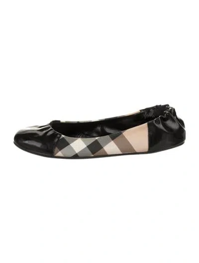 Pre-owned Burberry Nova Check Pattern Patent Leather Ballet Flats In Black