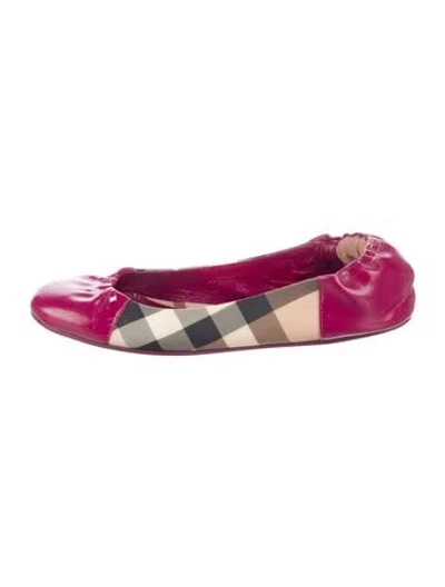 Pre-owned Burberry Nova Check Pattern Patent Leather Ballet Flats In Purple